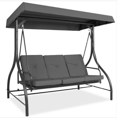 3-Seat Outdoor Canopy Swing Glider Furniture w/ Converting Flatbed Backrest, Appears New - Lot 94