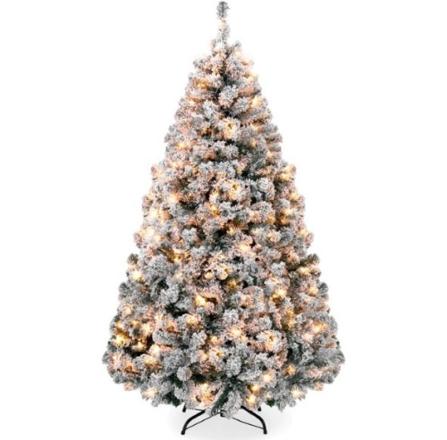 7.5 Ft. Pre-Lit Snow Flocked Artificial Pine Christmas Tree w/ Warm White Lights, Appears New - Lot 80