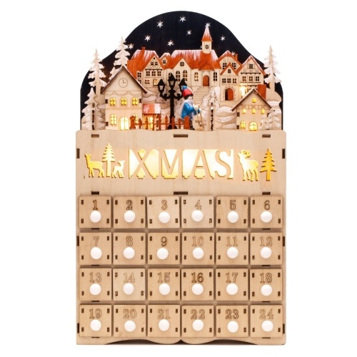 Best Choice Products Wooden Christmas Village Advent Calendar w/ Battery-Operated LED Light Background - Lot 40