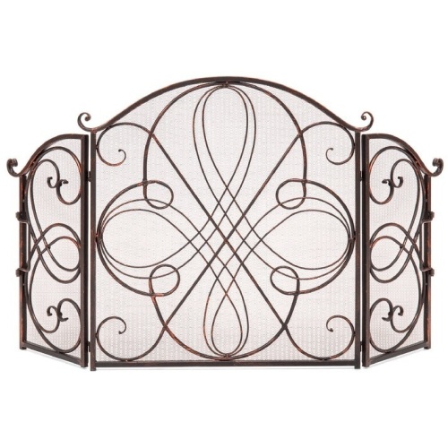 3-Panel Wrought Iron Metal Fireplace Screen Cover w/ Scroll Design - 55x33in - Lot 116
