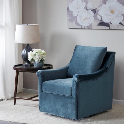 Deanna Collection MP103-0243 29" Accent Chair with Loose Back Cushion, Curved & Round Arms and Swivels 360 Degree in Blue - Lot 166