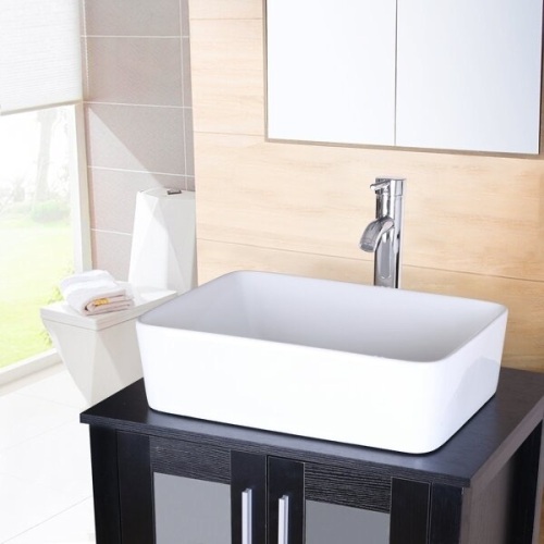 White Ceramic Rectangular Vessel Bathroom Sink with Faucet - Lot 214