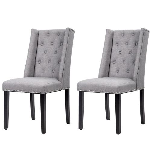 Elegant Dining Side Chairs Button Tufted Fabric W/ Nailhead，Grey - Lot 243