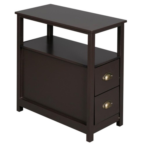 Slim Sofa/Chairside End Table with 2 Storage Drawers and Shelf Narrow Space for Living Room, Espresso - Lot 193