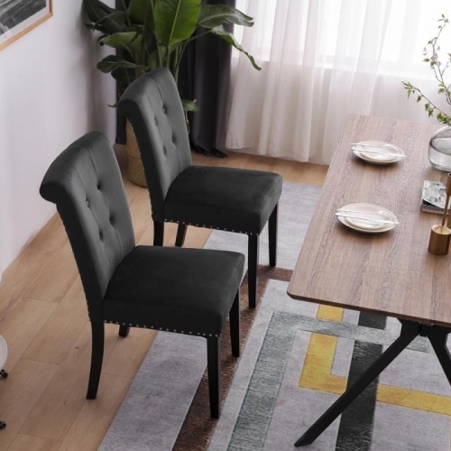 Velvet Dining Chair - Set of 2, Dining Room Chair, Kitchen, Bedroom, Living Room Chairs Furniture, Black - Lot 205