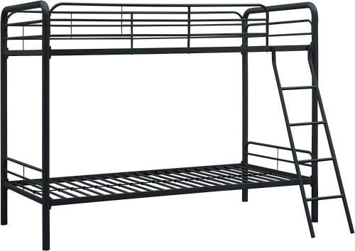 Twin-Over-Twin Bunk Bed with Metal Frame and Ladder, Space-Saving Design, Black - Lot 185