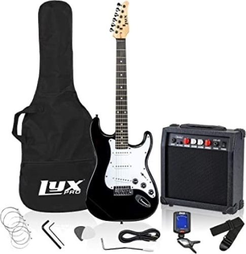 Electric Guitar 39" inch Complete Beginner Starter kit Full Size with 20w Amp, Package Includes All Accessories, Digital Tuner, Strings, Picks, Tremolo Bar, Shoulder Strap, and Case Bag - Black - Lot 204