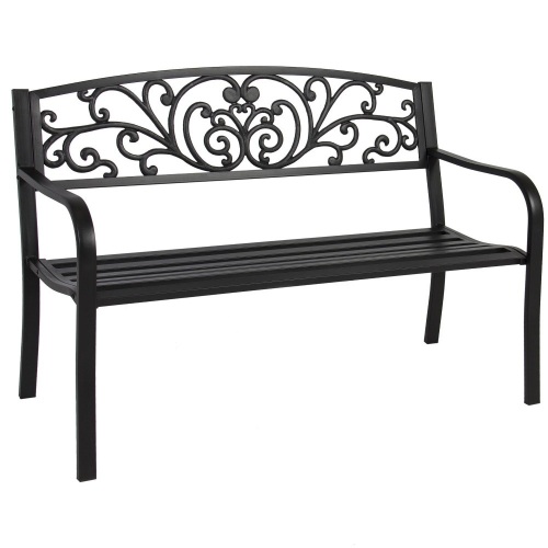 Steel Bench for Outdoor, Patio, Garden w/ Floral Design - 50in - Lot 307