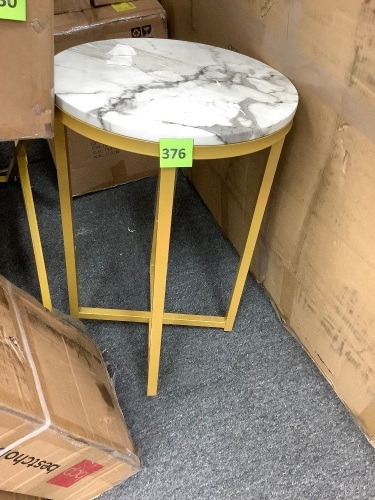 Round Coffee Side Table w/ Faux Marble Top, Metal Frame - 16in - Lot 376