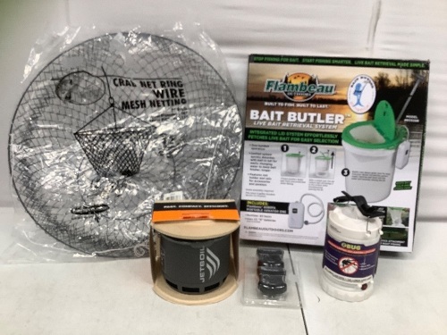 Lot of (5) Outdoorsman Accessories - Net Ring, Bait Butler, JetBoil Stove, Bug Lantern - Lot 165