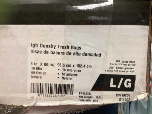 Case of (200) Large High Density Trash Bags - Lot 217
