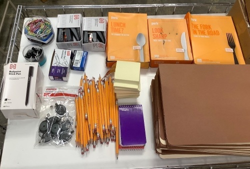 Lot of Office Supplies - Flatwear, Pens, Pencils, Notepads, Paper Clips, Staplers - Lot 241