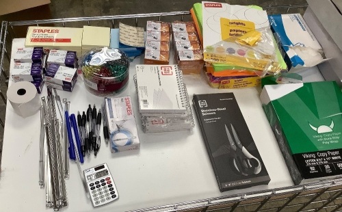 Lot of Office Supplies - Twin Pocket Folders, Colored Paper, Sticky Notes, Binder Clips - Lot 396