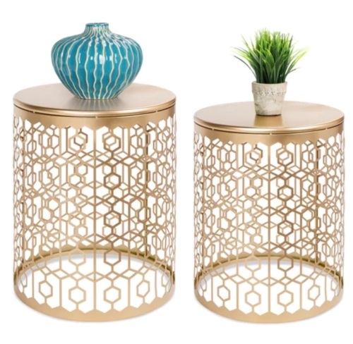 Set of (2) Decorative Round Side Accent Table Night Stands - Lot 75