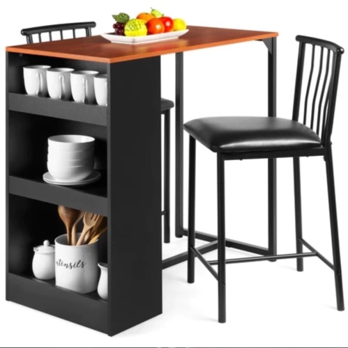 3-Piece Counter Height Kitchen Dining Table Set W/ Storage Shelves - Lot 39