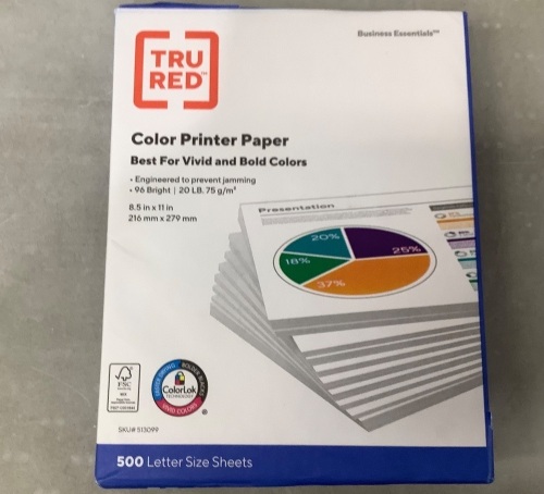 Case of (10) Reams 8.5"x11" Letter Color Printer Office Paper - Lot 384