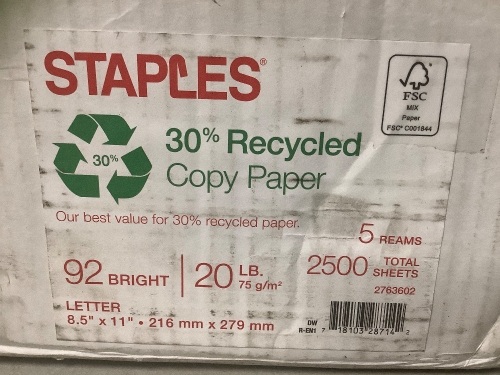 Case of (5) Reams 8.5"x11" Letter 30% Recycled Office Paper - Lot 559