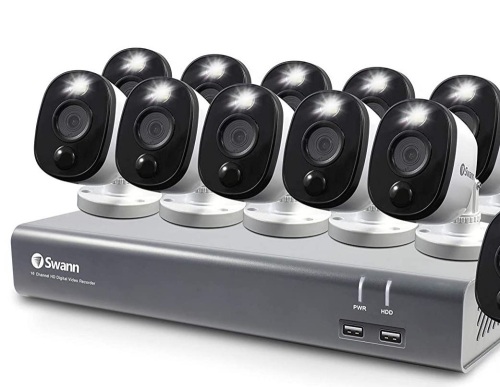 Swann Home Security Camera System, 16 Channel 10 Bullet Cameras, 1080p HD DVR, Indoor/Outdoor Wired Surveillance CCTV, Night Vision, Motion Sensor Lights, Alexa + Google, 1TB HDD - Appears New  - Lot 99