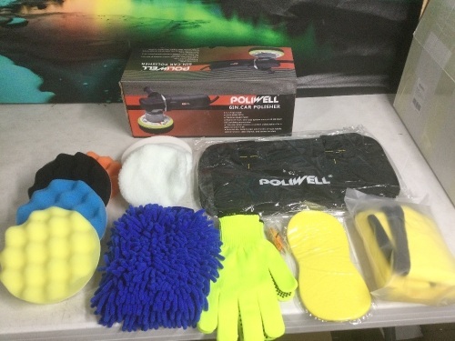 POLIWELL 6 Inch Dual Action Random Orbital Car Buffer Polisher Kit, Detachable Side/D-Handle, Variable Speed, 5 Polishing Pads, 2 Bonnet Pads - New  - Lot 129