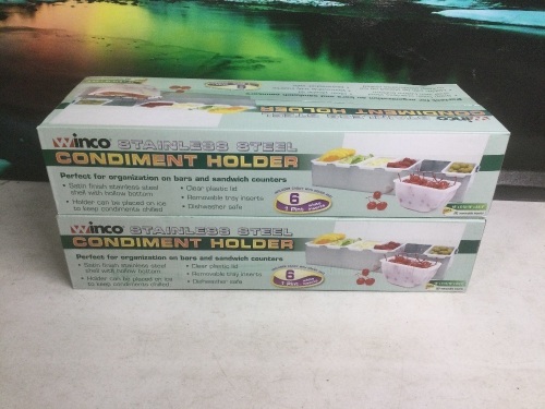 Lot of (2) Winco Stainless Steel 6 Compartment Condiment Holders - New/Unopened - Lot 616