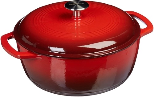 Amazon Basics Enameled Cast Iron Covered Dutch Oven, 6-Quart, Red - New/Unopened - Lot 275