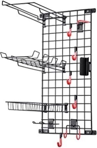 Mythinglogic Wall Mount Garage Storage Rack with Bike Storage Hook, Hanging Hooks and Basket - New - Lot 1191