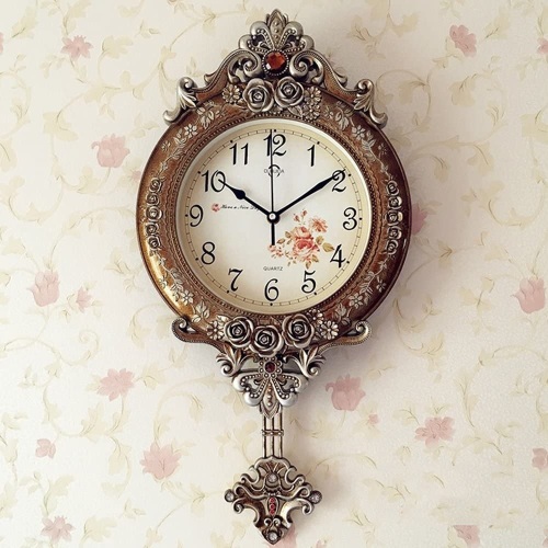 ArtDeco 12" Wall Clock, Silent Non Ticking with Pendulum, Quartz Battery - Appears New, Untested - Lot 1098