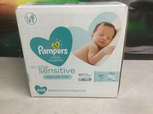 Pampers Sensitive Baby Wipes, 7 Refill Packs, 448 Wipes - New/Unopened - Lot 255