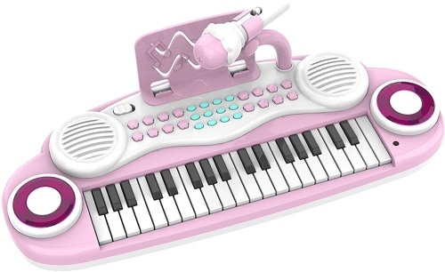 iLearnMusic 37-Key Electric Piano Keyboard for Kids with Music Stand, Microphone, Recording, Playback, Pink - New    - Lot 944