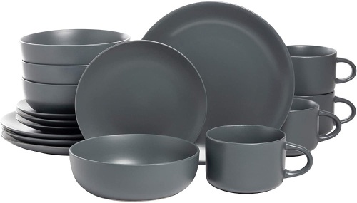 10 Strawberry Street Wazee Matte Coupe Dinnerware Set, 16 Pc, Charcoal Gray - New  - Lot 1176