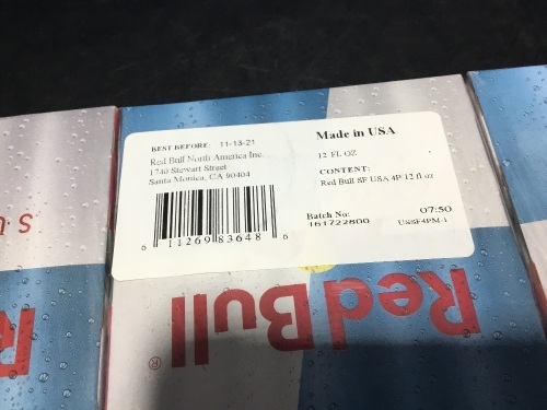 Case of Sugar Free Red Bull, 12 fl oz, 4 Packs - New - Lot 301
