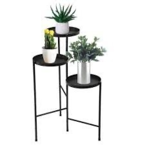 30 in. Metal Corner Plant Stand in Black Indoor/Outdoor - Lot 3242