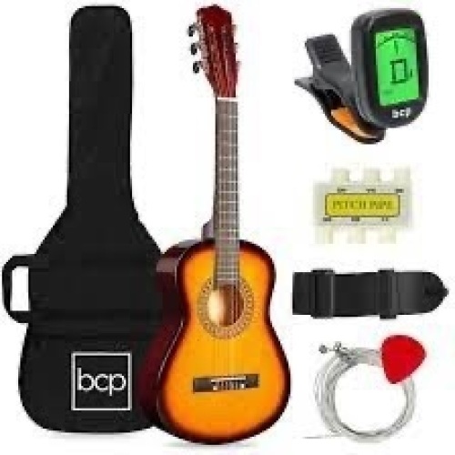 Full Size Beginner Acoustic Guitar Set with Case, Strap, Capo - 41in - Lot 3800