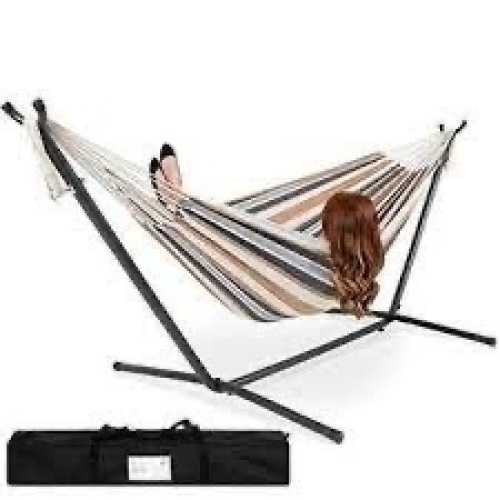 2-Person Double Hammock with Stand Set, Indoor Outdoor Brazilian-Style Cotton Bed - Lot 3807