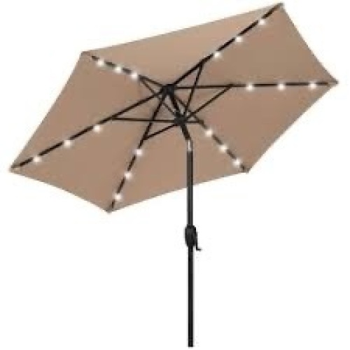 Outdoor Solar Patio Umbrella w/ Push Button Tilt, Crank Lift - 7.5ft - Lot 3810