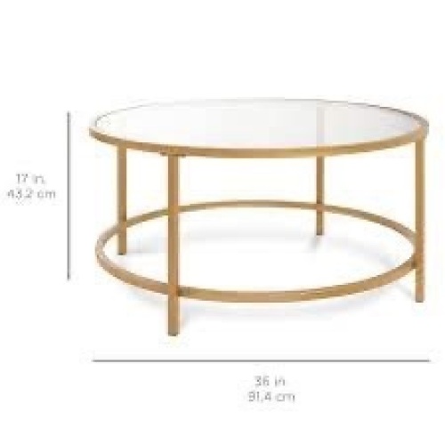 Round Tempered Glass Coffee Table w/ Steel Frame - 36in - Lot 3855