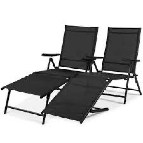 Set of 2 Outdoor Patio Chaise Recliner Lounge Chairs w/ Rust-Resistant Frame - Lot 3862
