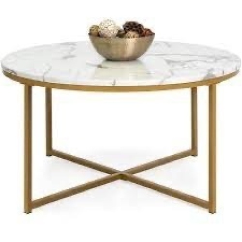 Round Coffee Table w/ Faux Marble Top, Metal Frame - 36in - Lot 3899