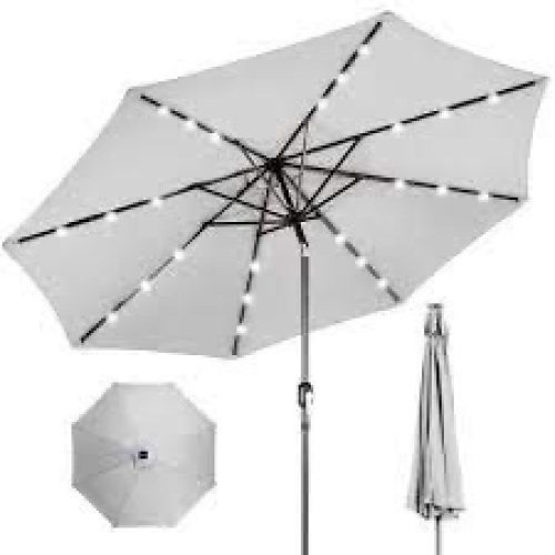 Solar LED Lighted Patio Umbrella w/ Tilt Adjustment, UV-Resistance - 10ft - Lot 3914