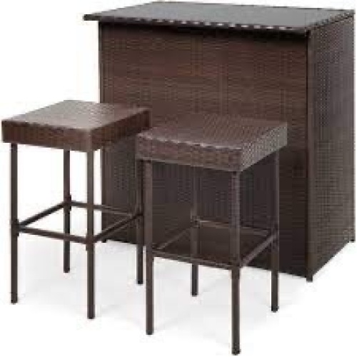 3-Piece Outdoor All-Weather Wicker Bar Table Set w/ 2 Stools - Lot 3947