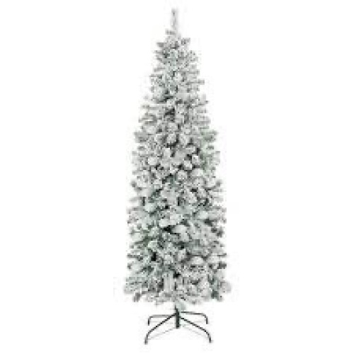 Snow Flocked Artificial Pencil Christmas Tree w/ Stand - Lot 3948
