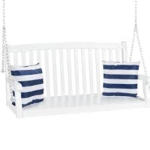 Wooden Curved Back Hanging Porch Swing Bench w/ Mounting Chains - 48in - Lot 3961