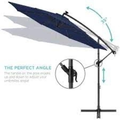 Solar LED Offset Hanging Patio Umbrella w/ Crank Tilt Adjustment - 10ft - Lot 4018