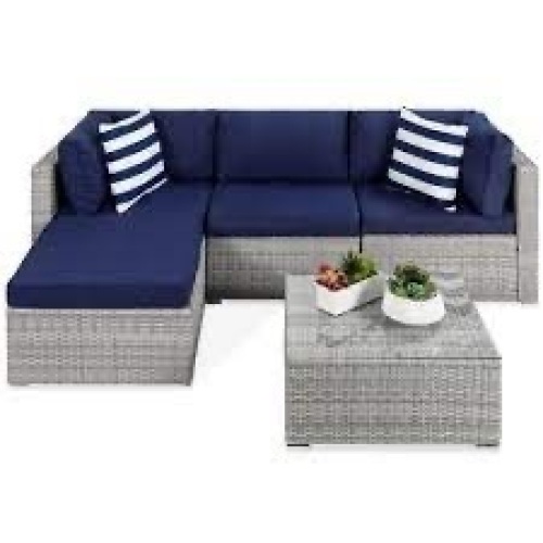 5-Piece Modular Wicker Sectional Conversation Set w/ 2 Pillows, Coffee Table - Lot 4027