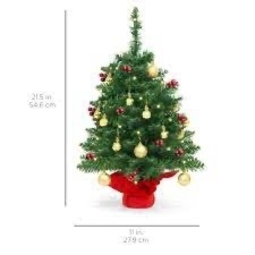 22in Tabletop Christmas Tree w/ Lights, Berries, Ornaments - Lot 4031