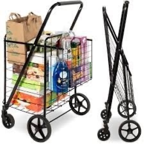 Folding Steel Grocery Cart w/ Double Basket, Swivel Wheels, 220lb Cap - Lot 4003