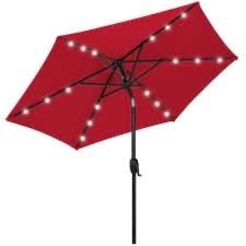 Outdoor Solar Patio Umbrella w/ Push Button Tilt, Crank Lift - 7.5ft - Lot 4033