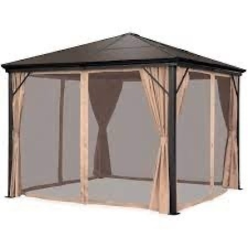 Outdoor Hardtop Gazebo w/ Aluminum Frame, Side Curtains, Netting - 10x10ft - Lot 4055