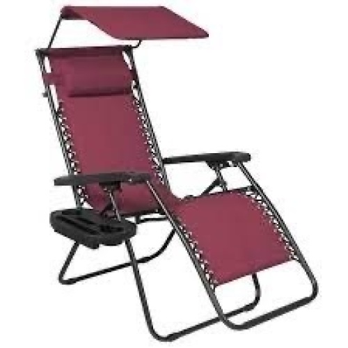 Folding Zero Gravity Recliner Patio Lounge Chair w/ Canopy, Side Tray - Lot 4054