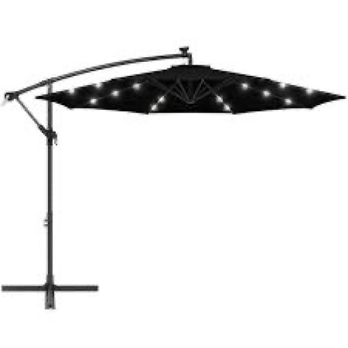 Solar LED Offset Hanging Patio Umbrella w/ Crank Tilt Adjustment - 10ft - Lot 4065